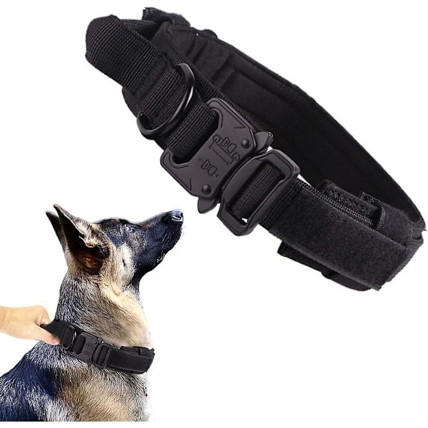 Taktisk Hundehalsbånd Militært Hundehalsbånd Justerbart Nylon Hundehalsbånd Kraftig Metallspenne Med Håndtak For Hundetrening Svart X-large (pakke med 1)