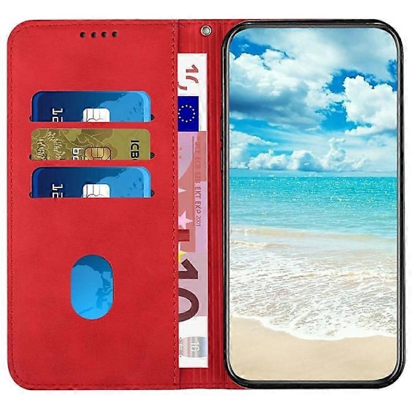 Kompatibel til Samsung Galaxy A36 5G Telefon Cover Præget PU Læder Wallet Stand Case Red