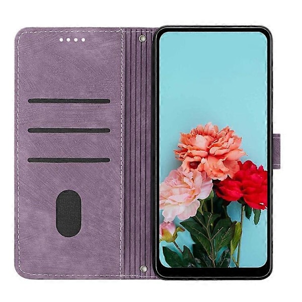Kompatibelt för Nokia G42 Mobilskal Präglade Linjer Hudvänligt Plånboksfodral TPU+PU Läder Skal Ställ Purple
