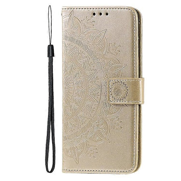 Präglad Mandala Blomma Fullständigt Skydd PU Läder + Mjuk TPU Ställ Plånboksfodral med Rem Kompatibel med Huawei nova 8i Gold