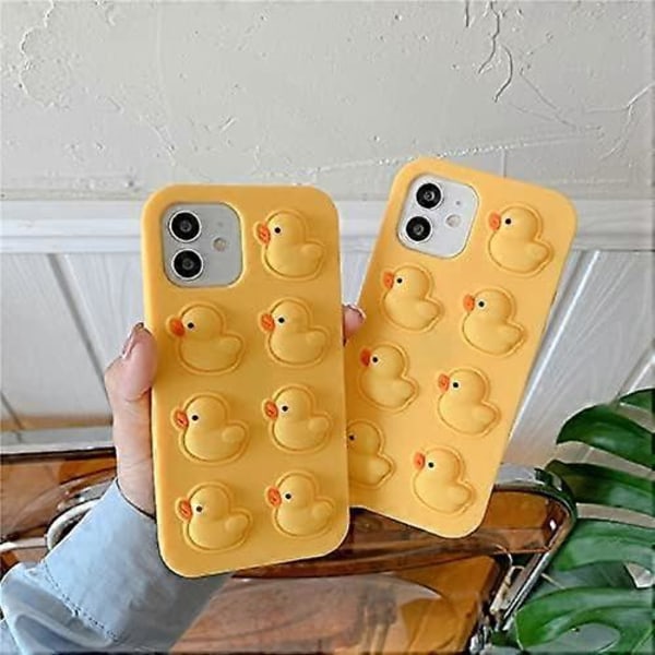 Ultra Tyk Blød Silikone Case med til Apple 3D Tegneserie Farve Sød Dejlig Sjov Bedårende Kawaii Børn Piger Drenge (Gul And, til iPhone 13)
