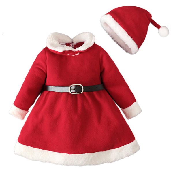 Jul Toddler Baby Fru Claus Dräkt Barn Långärmad Klänning Tomtehatt Set Julfest Fancy Dress Up Outfits 2-3 Years