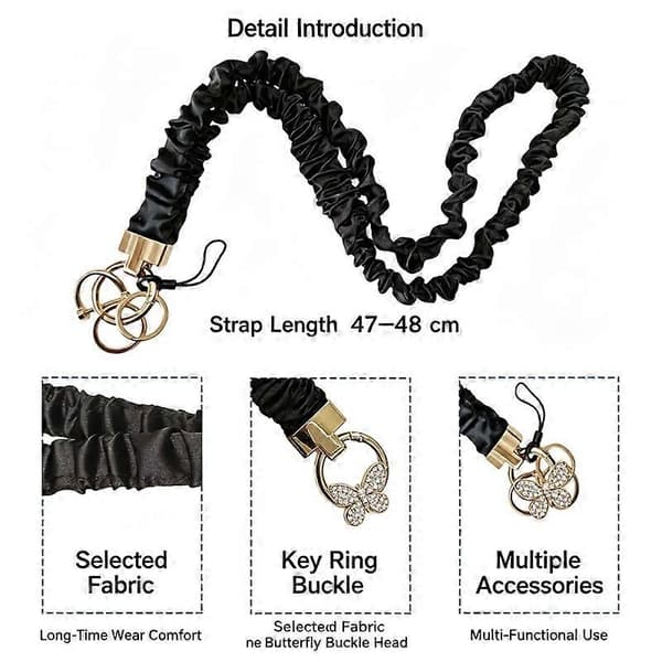 Plisseret håndledssnor, blød stofnøglering, elegant håndledsrem, bærbar holder til bilnøgle, telefon og små accessories white