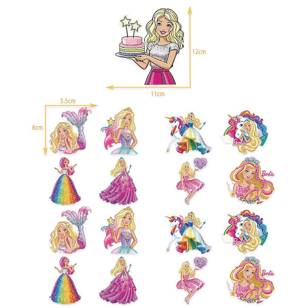 Barbiee-nukke Syntymäpäiväjuhla Koristetarvikkeet Vaaleanpunainen Tyttö Teema Astiat Cup Lautas Ilmapallo Baby Shower Prinsessa Juhlasisustus Lahjat cake topper  17pcs