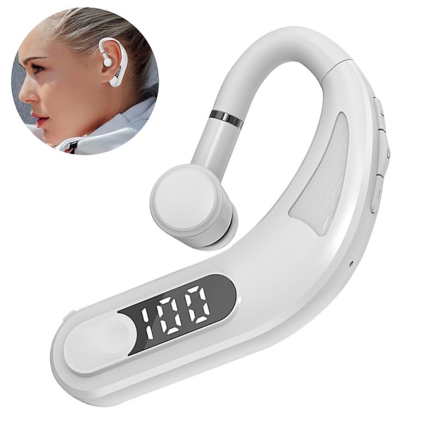 Bluetooth Headset, Single Ear Bluetooth 5.2 Headset med støjreducerende mikrofon Håndfri mobiltelefoner Ørestykke Vandtætte Bluetooth hovedtelefoner til Iphon white