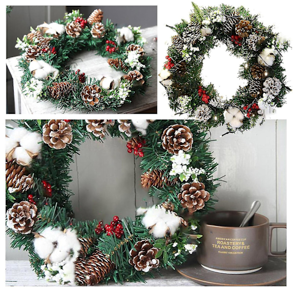 Julepynt Julekrans Ornamenter Rattan Cirkel Simulation Rød Frugt Dørhængende 30cm Q