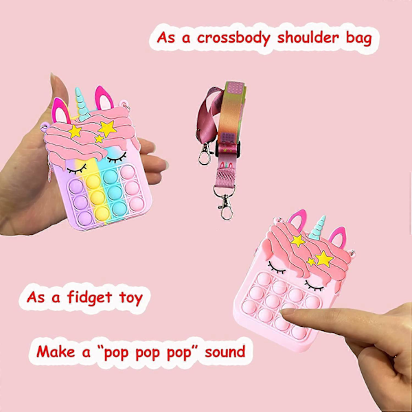 Pop Purse Fidget Leksaker för Flickor, Söt Sensorisk Leksak Pop Fidget Väska med Pop Nyckelring, Crossbody Liten Väska Pop Axelväska