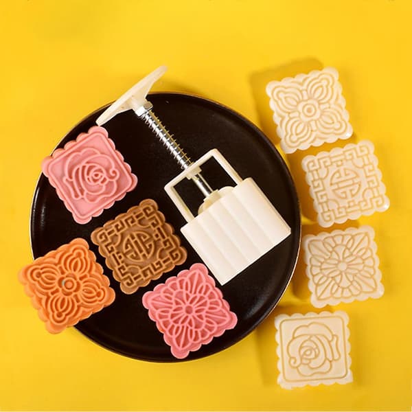 Plast Mooncake Form 100g Rose Firkant Stempler Kjeks Kakekutter Form DIY
