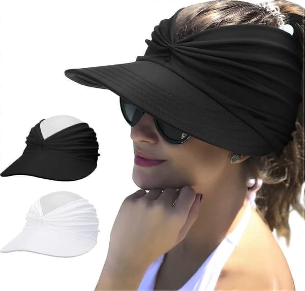 Solhattar för kvinnor, 2-pack sommarstrandhatt UPF 50+ UV bredbrättad topless solhatt