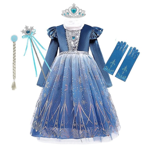 Frozen Winter Elsa Princess Dress Kid Flicka Snow Quee Vestido Cosplay Kläder Elza Halloween Julkostym Elsa 2 3T (Size 110)