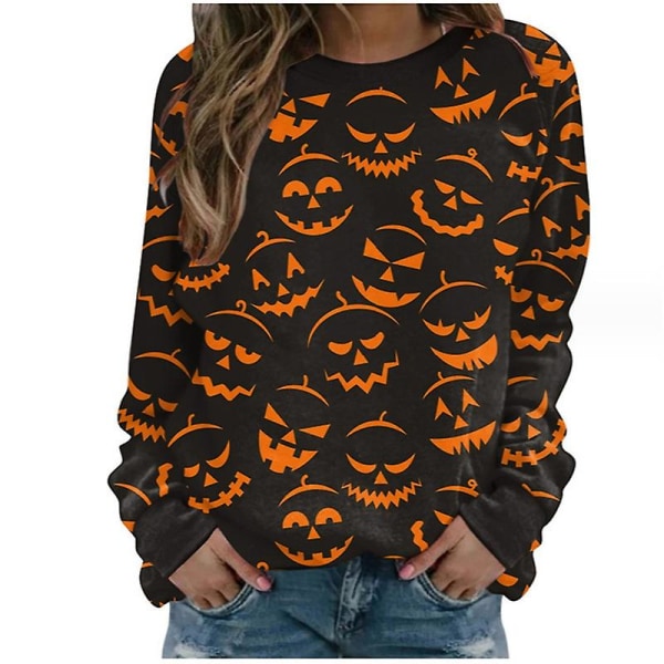 Kvinnor Halloween sweatshirts Pumpa Face Dans Skelettskjorta Långärmad tröja Rolig grafisk tröja style 4 M