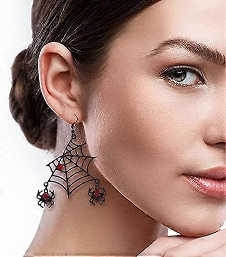 Halloween Sort Edderkoppespind Vedhæng med Røde Rhinestone Ører
