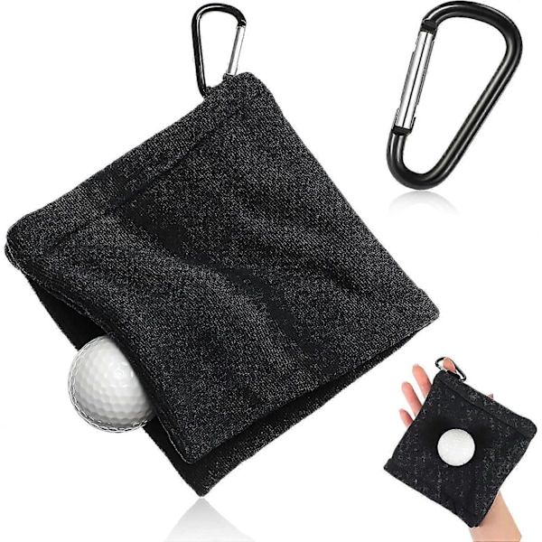 Golfhåndklæde Sort Mikrofiber Golfbold Håndklæde Med Klips 14 x 14 cm Gave