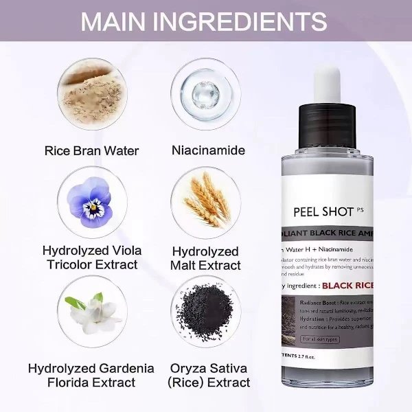 2 stk. PEEL SHOT GLOW EXFOLIANT RIS AMPOLL (HVID RIS/SORT RIS)