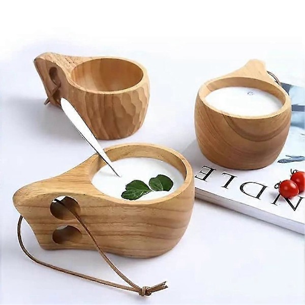 2-pack Nordisk stil träkopp Kuksa-kopp Bärbar utomhuscamping Dryckeskopp Träkaffekopp med