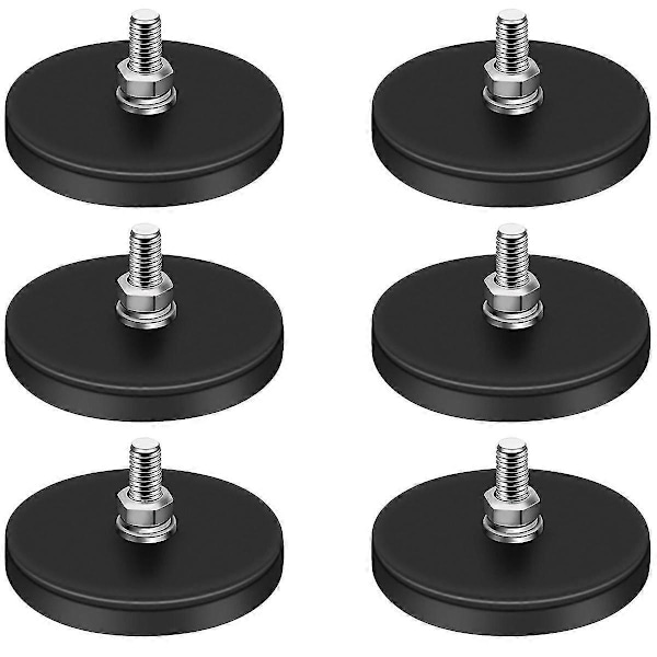Kumipinnoitetut magneetit, 22 lbs neodyymimagneettipohja M6-kierteellä, magneetti pulteilla ja muttereilla, vahvat magneetit pitävät 6 kpl