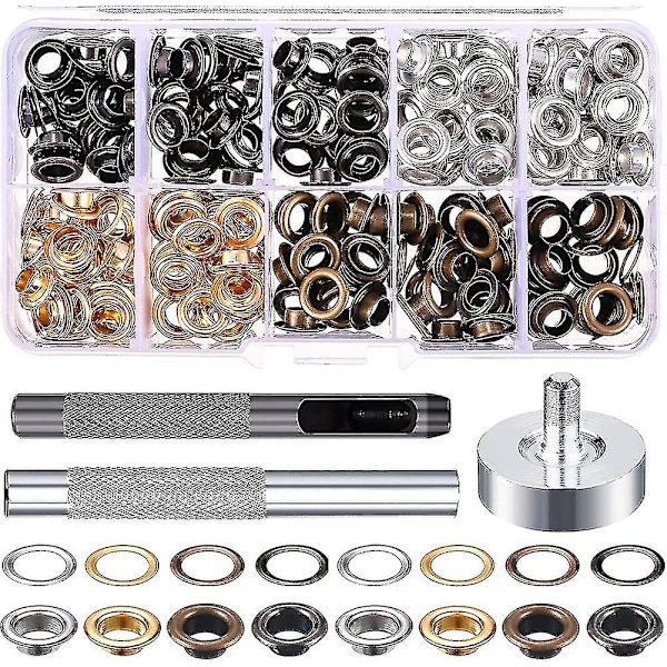 1/4 tomme Grommets Kit 200 Sæt Grommets Øjer med 3 Dele Installationsværktøjssæt