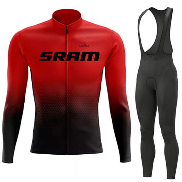 SRAM Pro Autumn Cycling Jersey Set Cykel Sportkläder Kostym MTB Uniform Ropa Ciclismo Road Bike Kläder Bicicleta Long Bib Byxor Dark Grey XXL