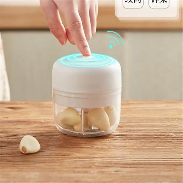 100ML Elektrisk Hvitløkspresse, PP + Rustfritt Stål, Hvit, 9 cm x 10 cm