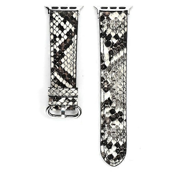 Læder Urrem Kompatibel Med Apple Watch Series 10 9 8 7 SE 6 5 4 3 2 1 42mm 41mm 40mm 38mm Slangeskindsprint Armbånd White