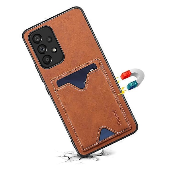 DENIOR Yhteensopiva Samsung Galaxy A53 5G Nahkapäällysteinen TPU-suojakuori Jalustalla ja Korttipaikalla Brown