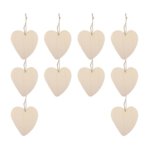 10 stk. hjerteformede DIY træskiver Valentinsdag vedhæng DIY træskiver