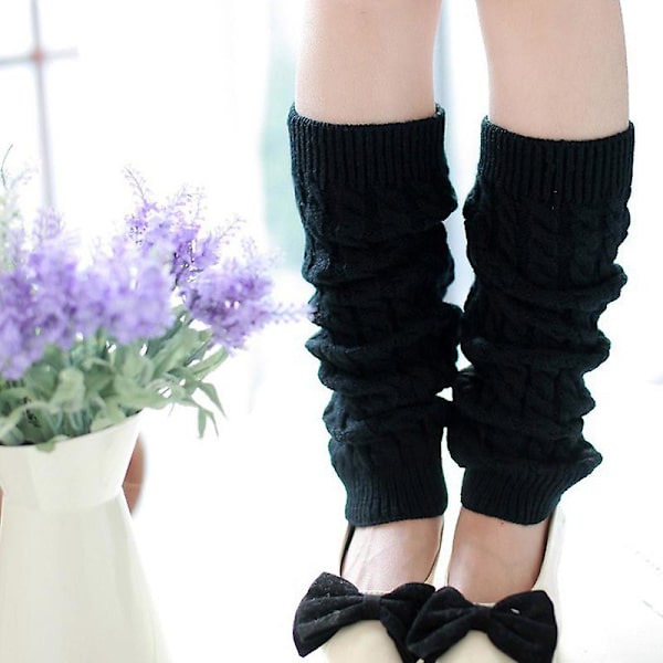 Kvinnor högt knä stickad benärm Vinter benvärmare Strumpor Slouch Boots manschetter Toppers Black