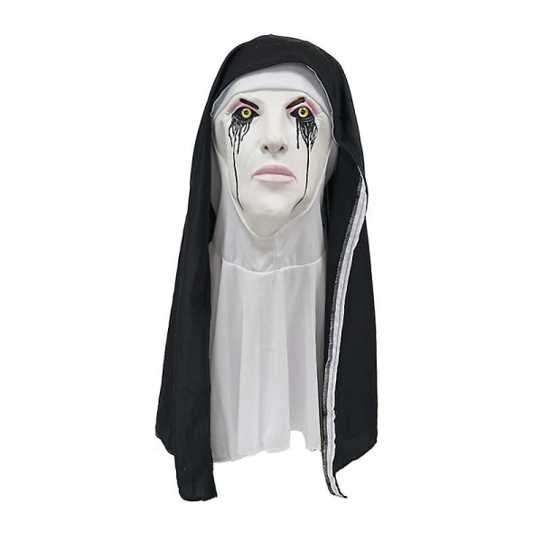 2023The Nun Horror Mask Cosplay Pelottavat lateksinaamarit päähuivilla koko kasvokypärä Halloween-juhlien rekvisiitta Halloween-sisustus style3