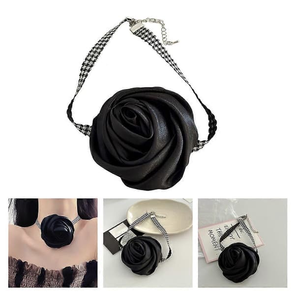 Sort Rose Blomst Krave Halskæde Halskæde Temperament Silke Choker Halskæder