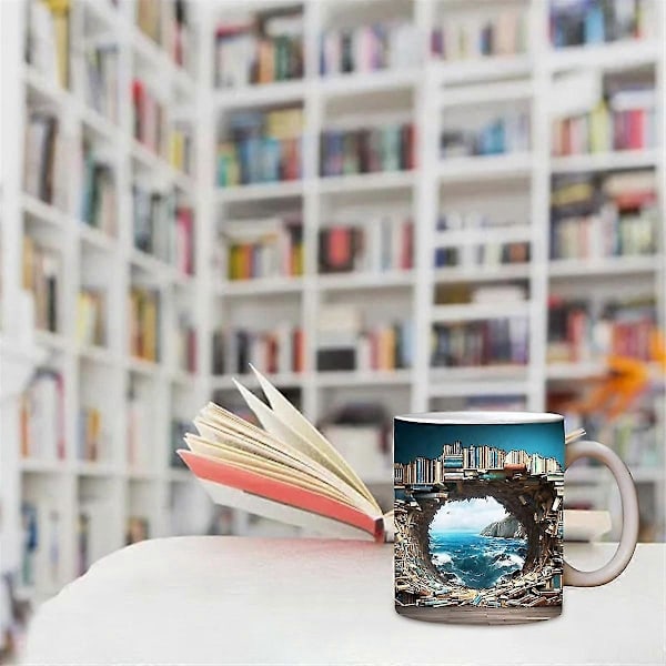 3D Bokhyllkrus 33 cl - En bibliotekhyllekopp, bibliotekhyllekrus, kaffekrus for bokelskere, design