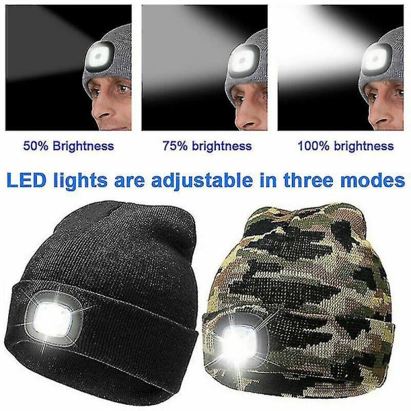 Unisex LED-mössa med USB uppladdningsbart batteri 5 timmars hög power lyser upp bästa julklappen Green camouflage