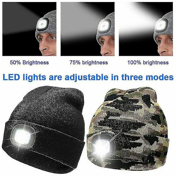 Unisex LED-mössa med USB uppladdningsbart batteri 5 timmars hög power lyser upp bästa julklappen Grey