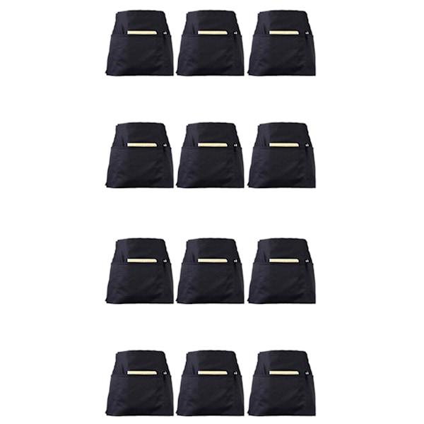 12-pack Svarta Midjeförkläden Med 3 Fickor - Halvförkläden För Servitris Servitör 24 X 12 Tum Serveringsförkläde