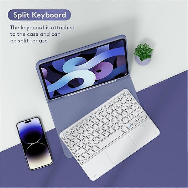 TP-1099 Kompatibel for iPad 10.9 (2022) Trådløst Tastatur Etui med Mus, PU Lær Folio Flip Cover Bluetooth Tastatur Etui Purple