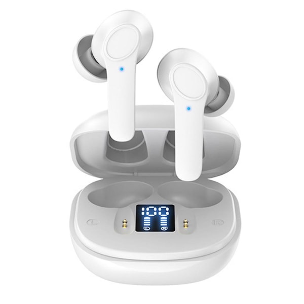 Trådløse øretelefoner, bluetooth 5.0 hovedtelefoner med trådløst opladningsetui Ipx6 vandtætte stereo øretelefoner In-ear indbygget mikrofon headset White