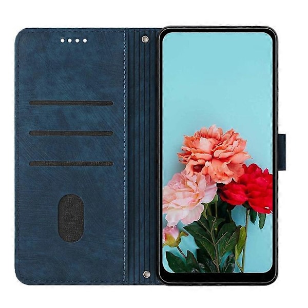 Kompatibel til Nokia G42 telefoncover med prægede linjer, hudvenlig pung TPU+PU læder etui med stativ Azure