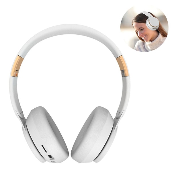 Trådlösa hörlurar över örat, Bluetooth hörlurar med mikrofon, hopfällbara trådlösa stereoheadset Sportdatorheadset White