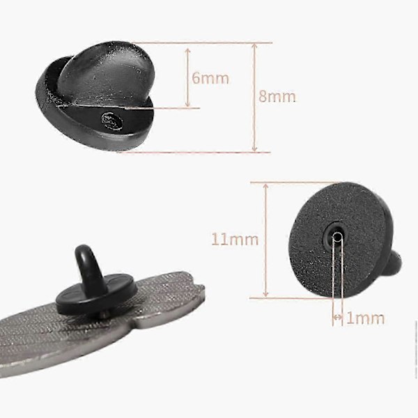 Gummi nålelukninger, 100 stk. reversnålelukninger, broche slips hat badge emblem badge, sort