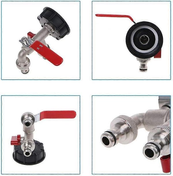 IBC S60x6 Dobbel Utløpsventil i Messing, Doble Ventiler 1/2\", Utløpsdiameter 1/2\", Innløpsdiameter 60 mm