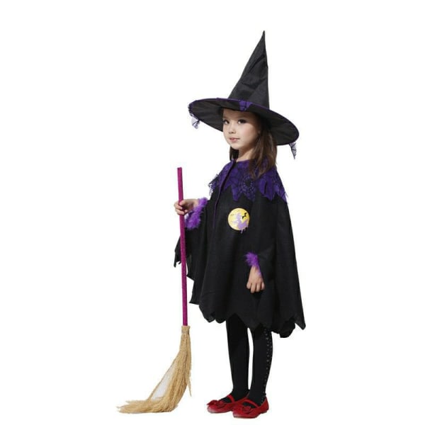 Halloween barnkostymer häxkappa cosplay söt vampyr maskerad Cloak+hat+broom+pumpkin bag 170cm