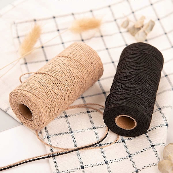 2 kpl Luonnollista Juuttinarua, 100 metriä Narua DIY-taideaskarteluun, Puutarhanhoitoon, Lahjojen Paketointiin, Pakkausmateriaaleihin (Luonnonruskea)