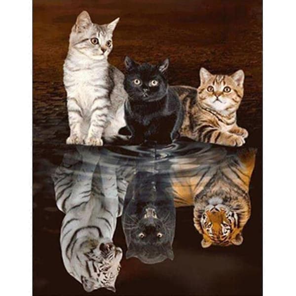 Reflektion För Katt DIY 5d Full Borr Diamantmålning Broderi För Korsstygn