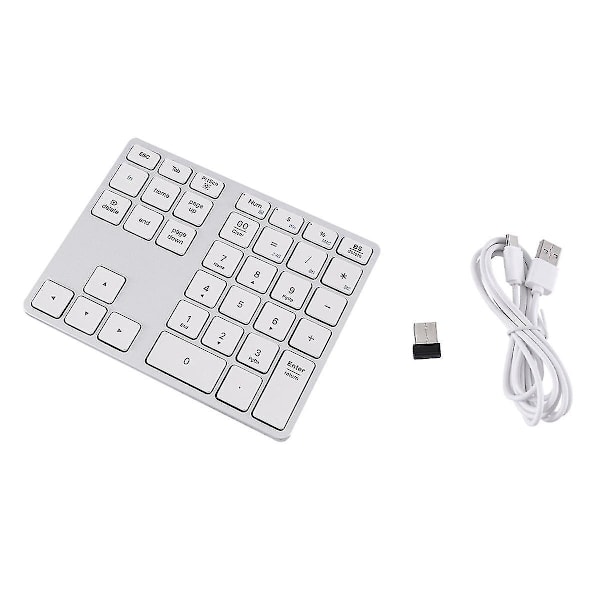 Bluetooth 5.0 Trådløst Numerisk Tastatur 35 Taster Digitalt Tastatur For Windows Android Pc Nettbrett Laptop, sølv hvit
