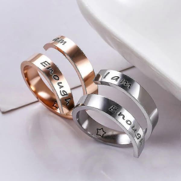 Rustfritt stål ring smykker inspirerende I'm Enough justerbar tvist ring, sølv