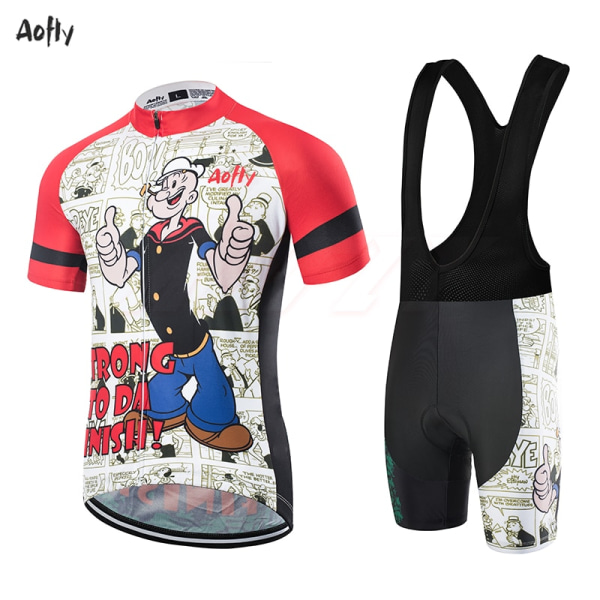 Aofly Cycling Jersey Suit Miesten lyhythihaiset MTB-pyöräilyvaatteet Ropa Ciclismo Team Popeye Spinach Pyöräilypaita Pyöräilyvaatteet A017 3XL