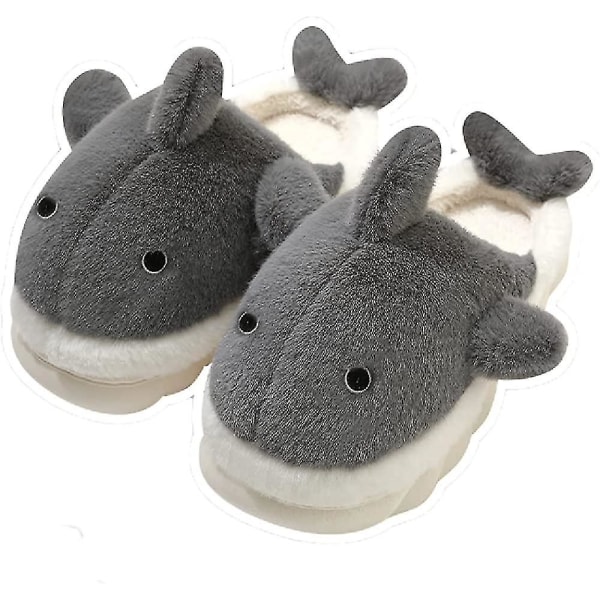 Mjuk plysch Whale Shark Fuzzy Tofflor 1,6'' höjande sulor för kvinnor män, vinter fuskpäls Söt djurpar Matchande hemtofflor Grey EUR42-43