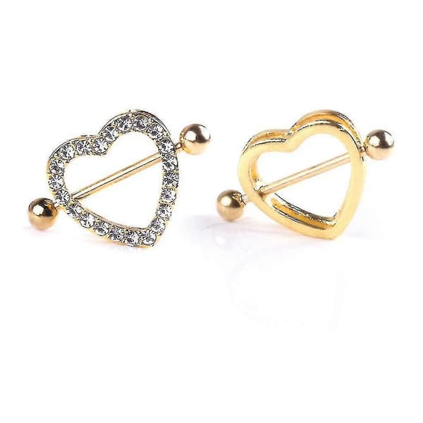 To-lags Nippelpiercing Barbell Hjerte Nippelringer For Rhinestone Nippel Stud Best