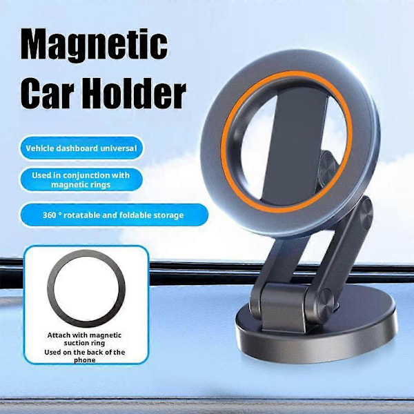 Magnetisk bilholder med sugekopp, 360 graders roterende, sammenleggbar