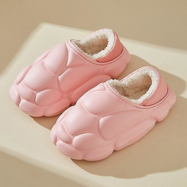 Nytt mode Tjock sula Plyschtofflor Dam Vinter Varm Päls Fluffiga Tofflor Par Utomhus Hem Platfprm bomullsskor C-rosa 36-37 8.8-9 inch