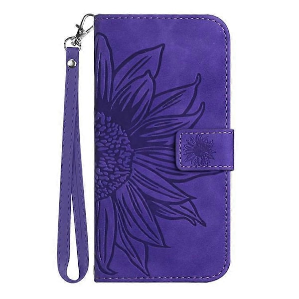 Kompatibelt för Samsung Galaxy M53 5G HT04 Skin-touch PU Läder Mobiltelefon Skydd Skal med Tryckt Solros Ställ Plånboksfodral DarkPurple